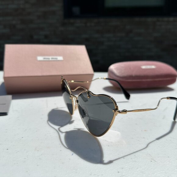 Miu Miu SMU 55R Heart Cat Eye Gold Metal Blue Gradient Sunglasses